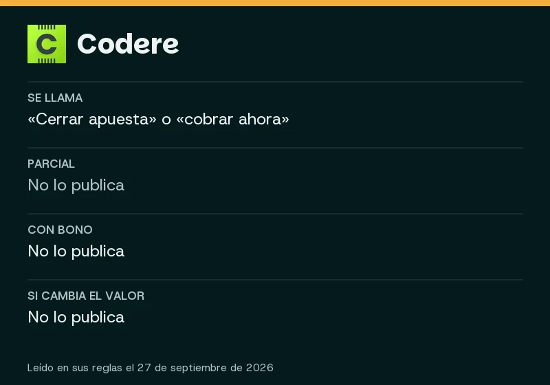 Cash out de Codere: parcial, combinadas, bonos y qué pasa si cambia el valor
